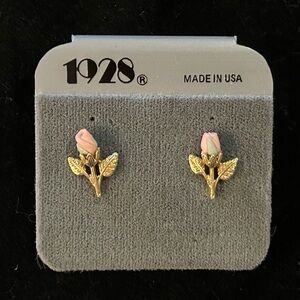 1928 Gold and Pink Floral Earrings